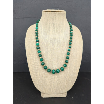 Vintage Green Malachite Style Beaded Strand Necklace Gold Accent Jewelry