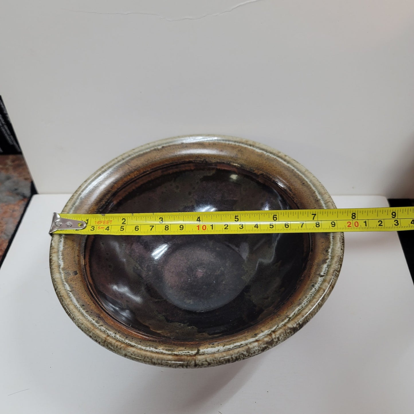 Pottery Glazed bowl handmade signed 7 1/2" Brown lipped earthtone Dripware