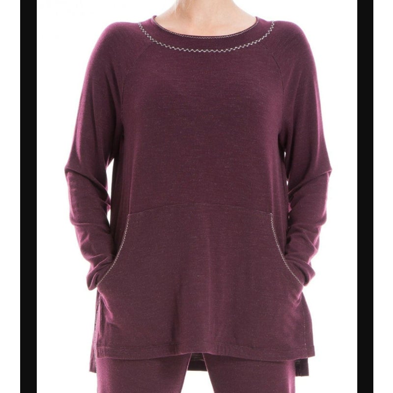 MAX STUDIO Raglan Sleeve High/low Pullover Wine Size Small Pockets NEW