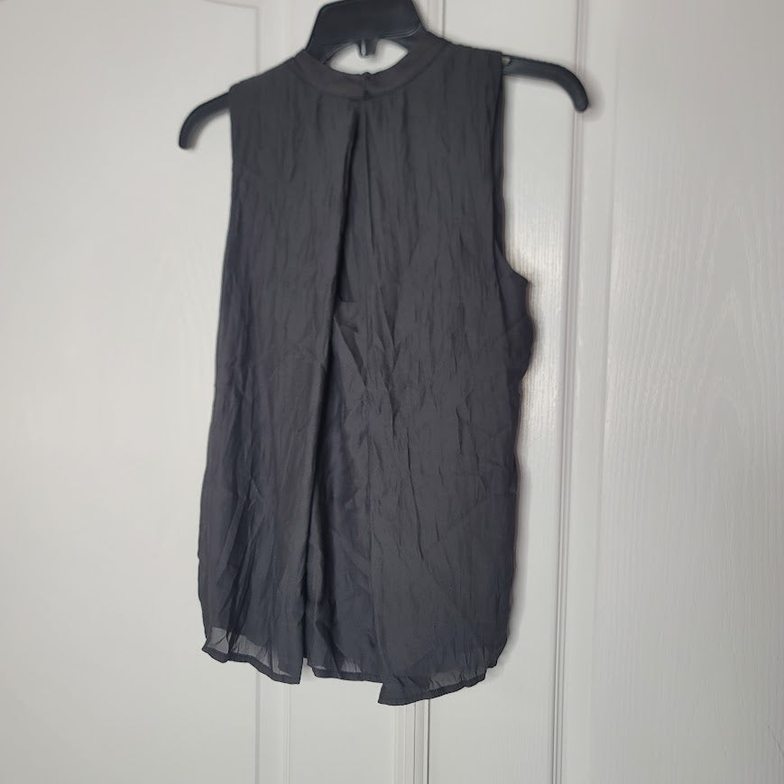 NEW Halogen Charcoal crew neck black blouse Small top crepe lined Sleeveless