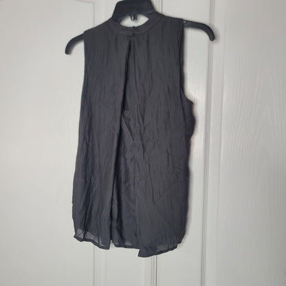 NEW Halogen Charcoal crew neck black blouse Small top crepe lined Sleeveless