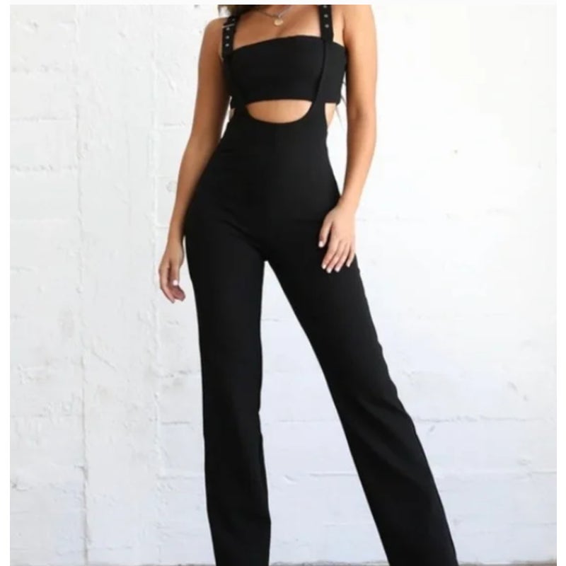 TIGER MIST PEYTON JUMPSUIT black new XS Club Night Goth Strap tube top cutout