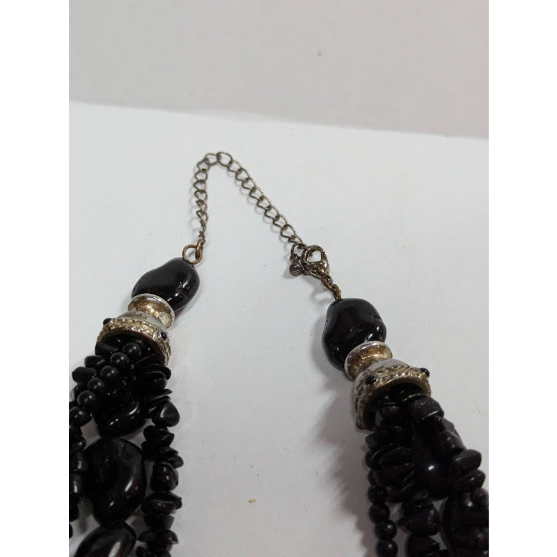 17" Vintage Black Beads Gothic Multi Strand Necklace freeform