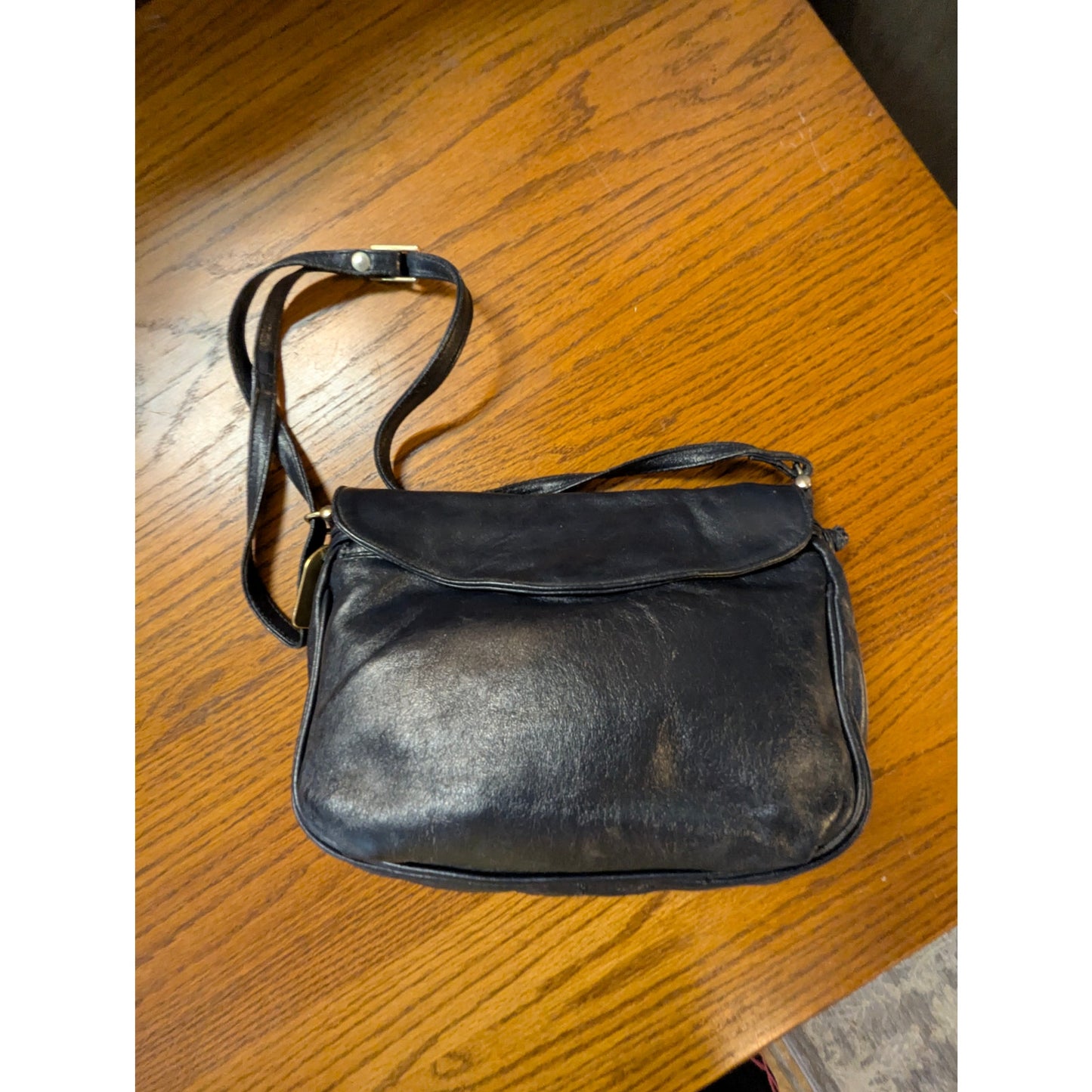 Vintage Dooney & Bourke Navy All Weather Leather Saddle Crossbody Bag Brass Fob