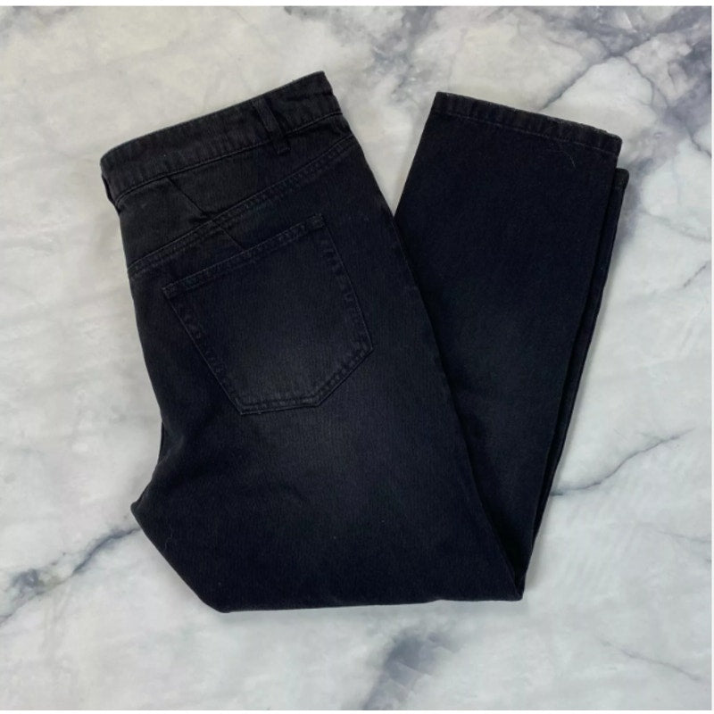 AFRM Cyrus Super High Rise Crop Jeans Size 24 Black Wash Button Fly Distressed