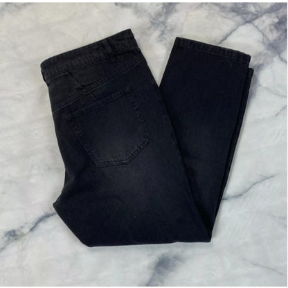 AFRM Cyrus Super High Rise Crop Jeans Size 24 Black Wash Button Fly Distressed