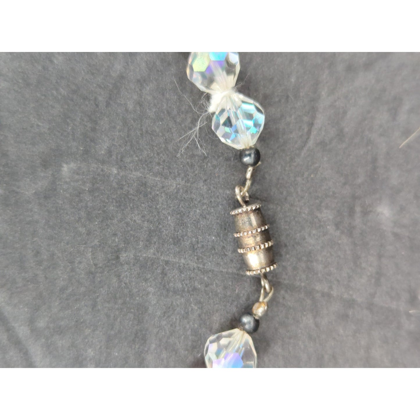 Vintage Clear Aurora Borealis Crystal Bead Necklace Mid-Century Glamour