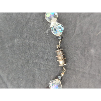 Vintage Clear Aurora Borealis Crystal Bead Necklace Mid-Century Glamour