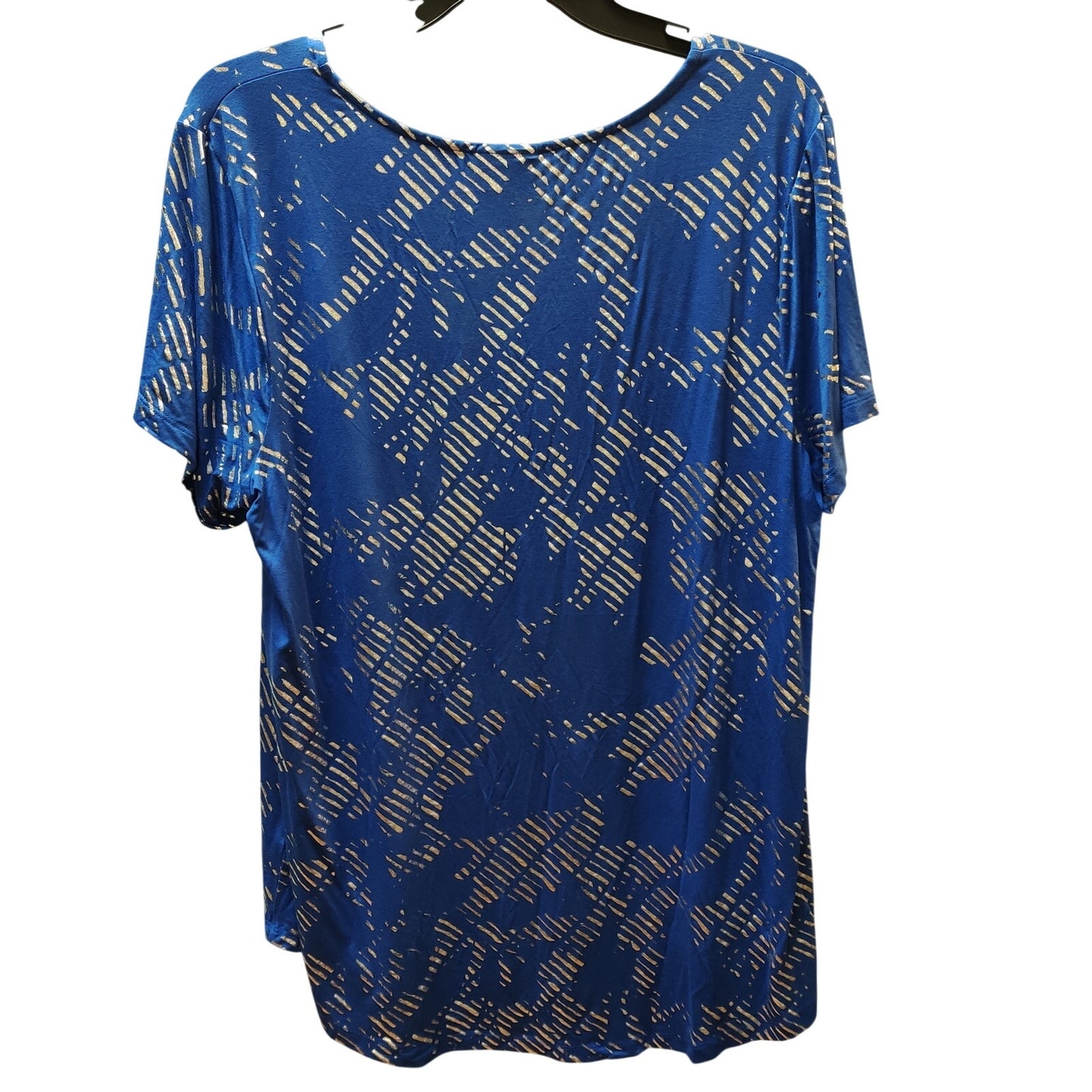 JM Collection Royal Blue Gold Metallic Print Top Short Sleeve Casual New