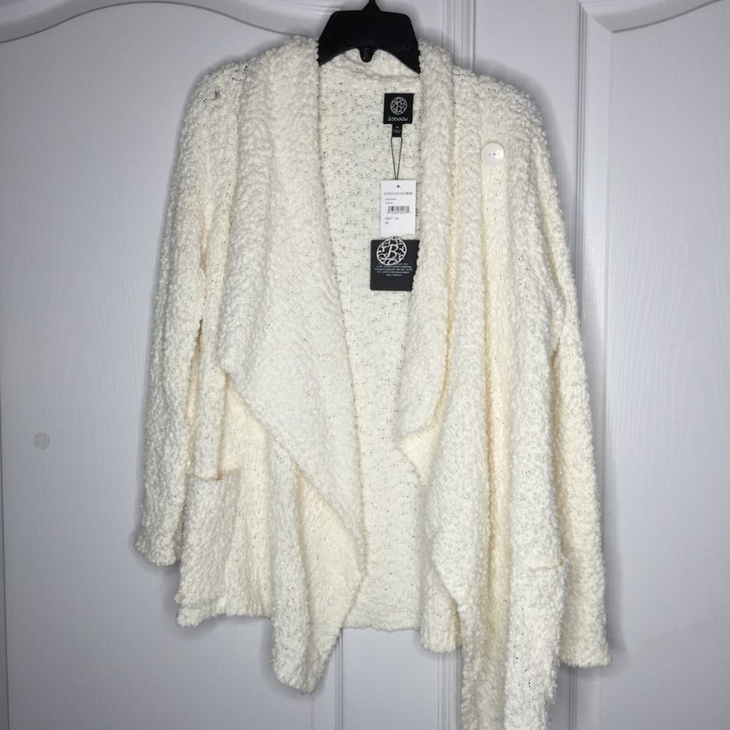 Bobeau Boucle Popcorn Draped Button Cardigan Pockets Loose fitting small NEW