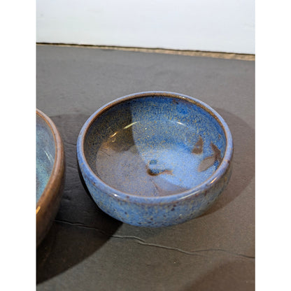 Studio Pottery Signed JAM Blue Speckled Glazed Bowls Set of 2