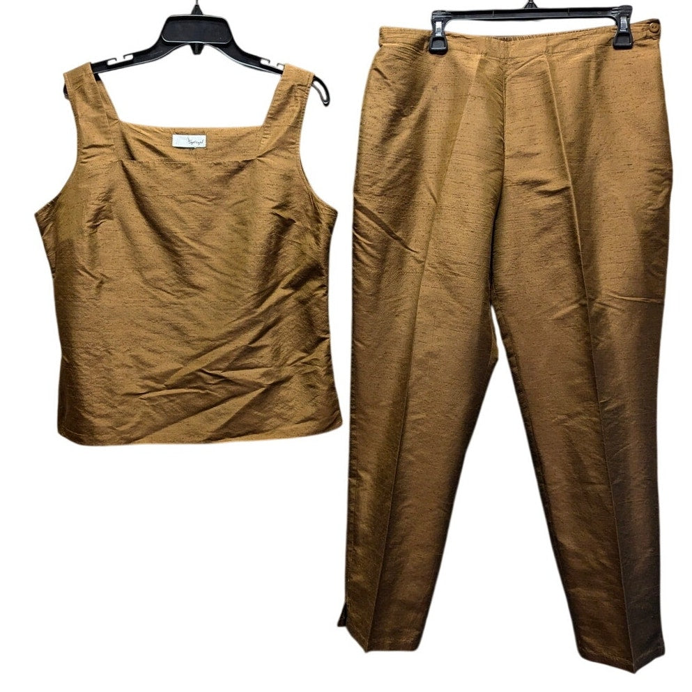 Spiegel Raw Silk Pant Sleeveless Top Two Piece Set Minimalist High End Brown