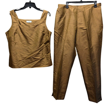 Spiegel Raw Silk Pant Sleeveless Top Two Piece Set Minimalist High End Brown