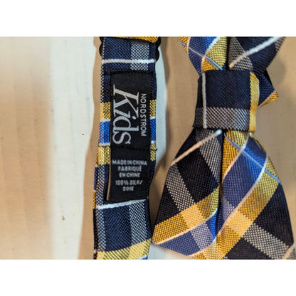 Nordstrom Kids Boys Plaid Pre-Tied Bow Tie Yellow Blue NWT