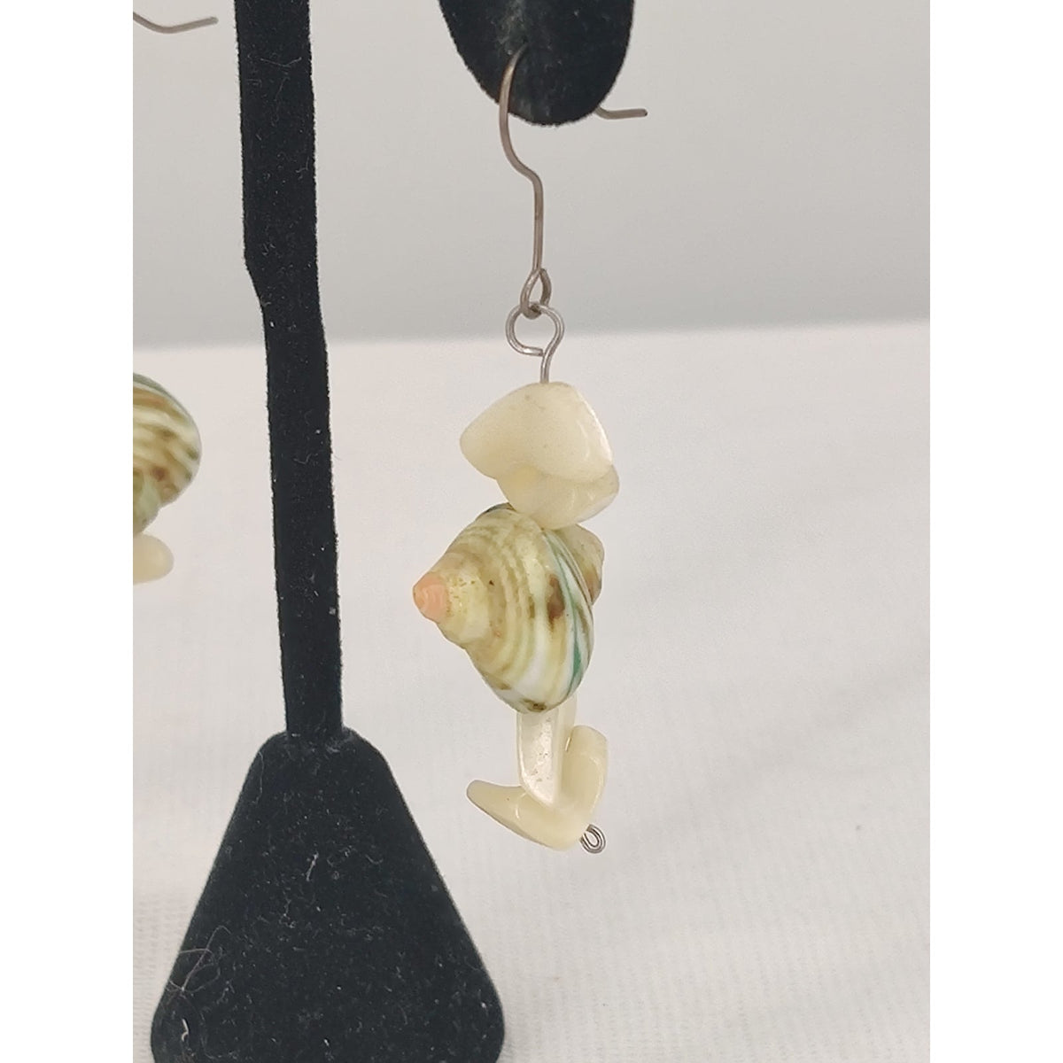 Vintage Natural Seashell & Green Abalone Dangle Beach Earrings
