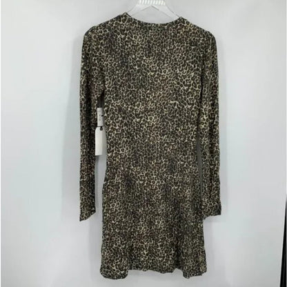 Leith knit SUPER SOFT dress beige layered leopard print cASUAL career new