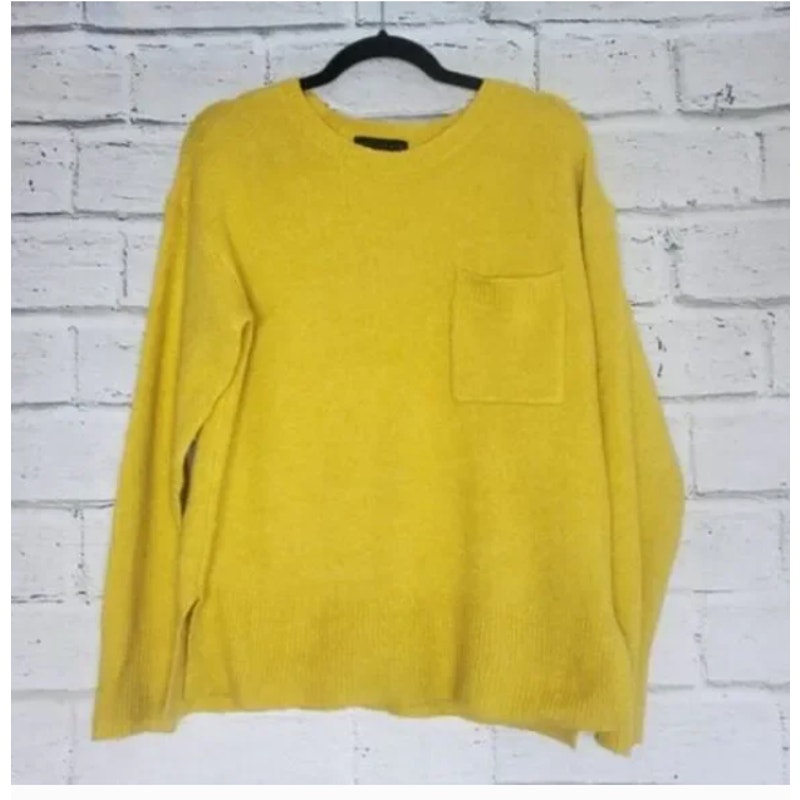 Sanctuary Yellow Sweater Long Sleeve XL side split wool blend Pocket NEW