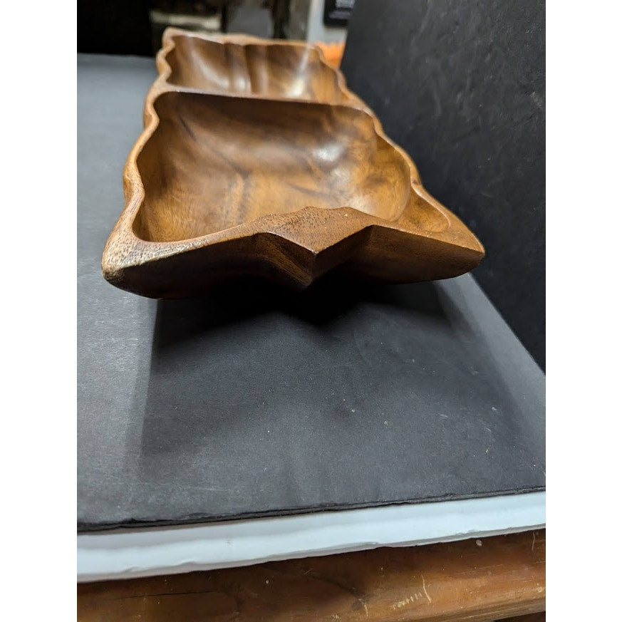 Vintage divided nut tray serving bowl Monkey Pod wood 13.5"