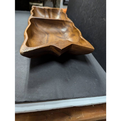 Vintage divided nut tray serving bowl Monkey Pod wood 13.5"
