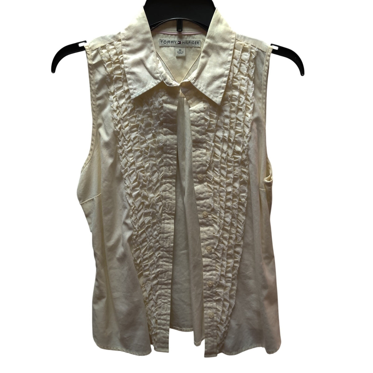 Tommy Hilfiger Peach Ruffle Front Sleeveless Shirt Medium Button Up Blouse