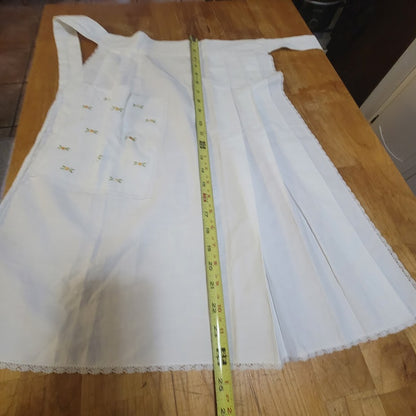 Vintage White Eyelet Embroidered Apron Floral French Country Shabby Chic Italy
