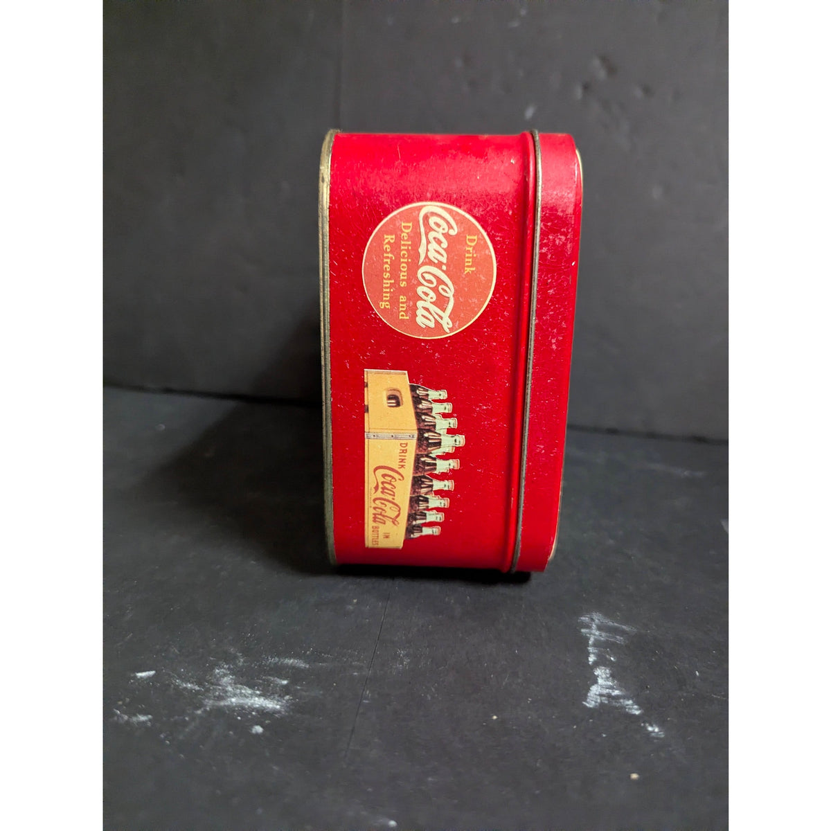 Vintage Coca-Cola Nostalgic Tin Box with Singer Sewing Machine Motif