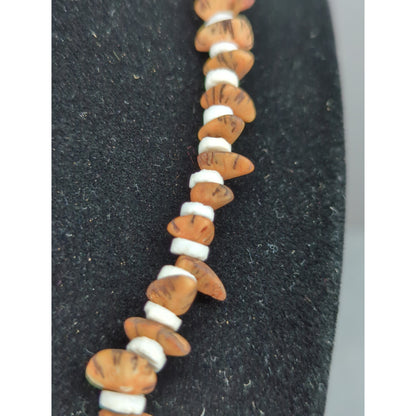Vintage Goldstone Sunstone Chip Bead Necklace White Tube Spacer Beachy Boho