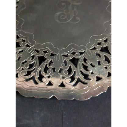 Vintage Silverplate Monogram F Pierced Filigree Denmark Trivet