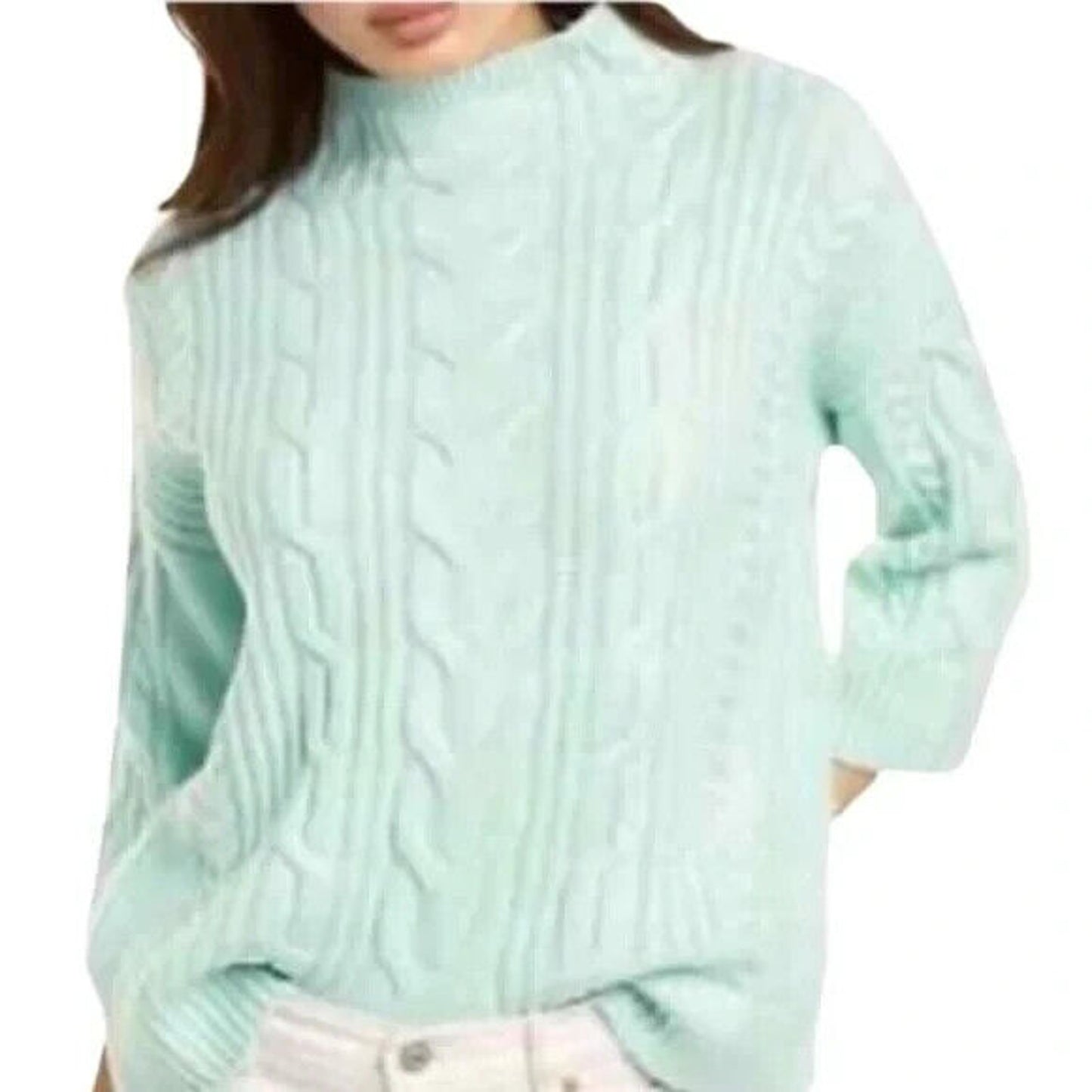 Vince Camuto Cable Knit Mock Neck Sweater MEDIUM Sea Mist Green NWT
