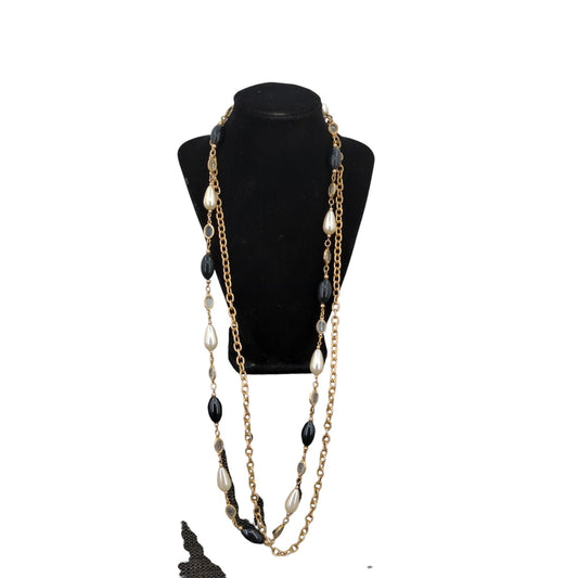 Vintage Premier Designs Multi-Strand Faux Pearl & Onyx Necklace 18"