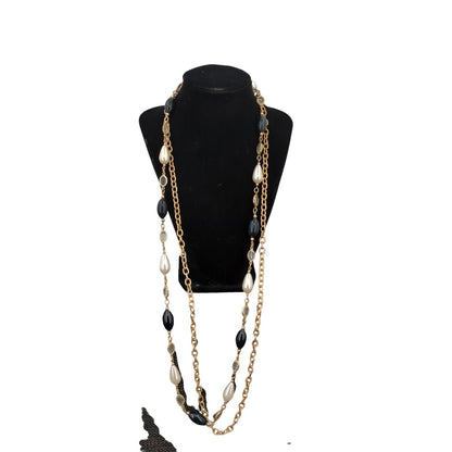 Vintage Premier Designs Multi-Strand Faux Pearl & Onyx Necklace 18"