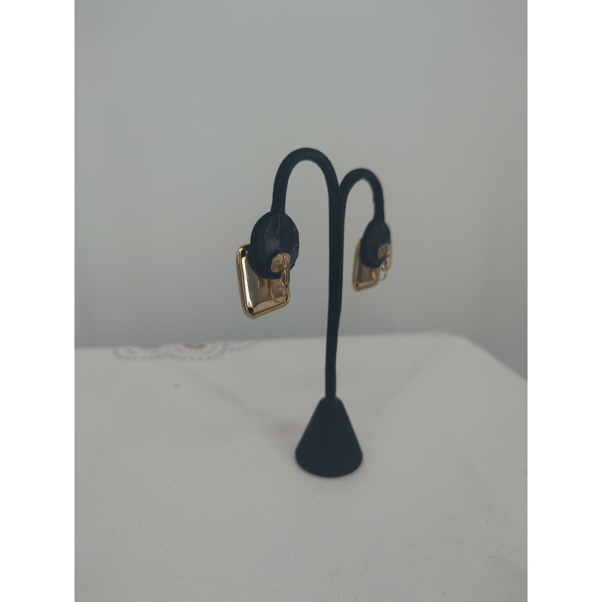 Vintage Mid-Century Gold-Tone Square Clip-On Earrings Chunky Minimalist