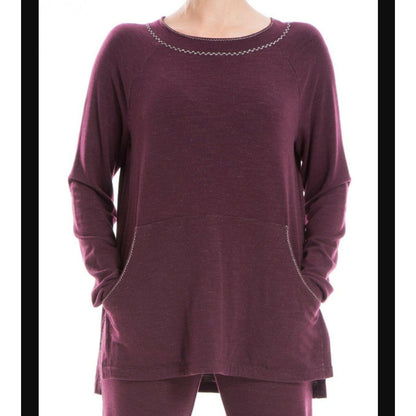 MAX STUDIO Raglan Sleeve High/low Pullover Wine Size MEDIUM Pockets NEW OVERSIZE