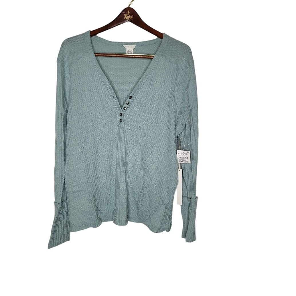 Caslon Size Medium Textured Knit Thermal Shirt Blouse Top NEW Blue Mineral