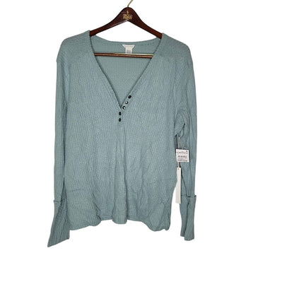 Caslon Size Medium Textured Knit Thermal Shirt Blouse Top NEW Blue Mineral