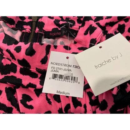 Fraiche by J Sleeveless High Collar Animal Print Mini Dress Sz Medium Pink NWT