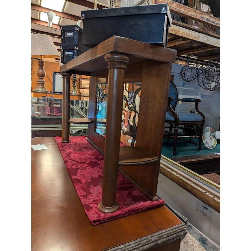 Secondhand Sandies: Buffet/ sideboard Mirror topper shelf stained glass tiger oak wood 47x12x27.6