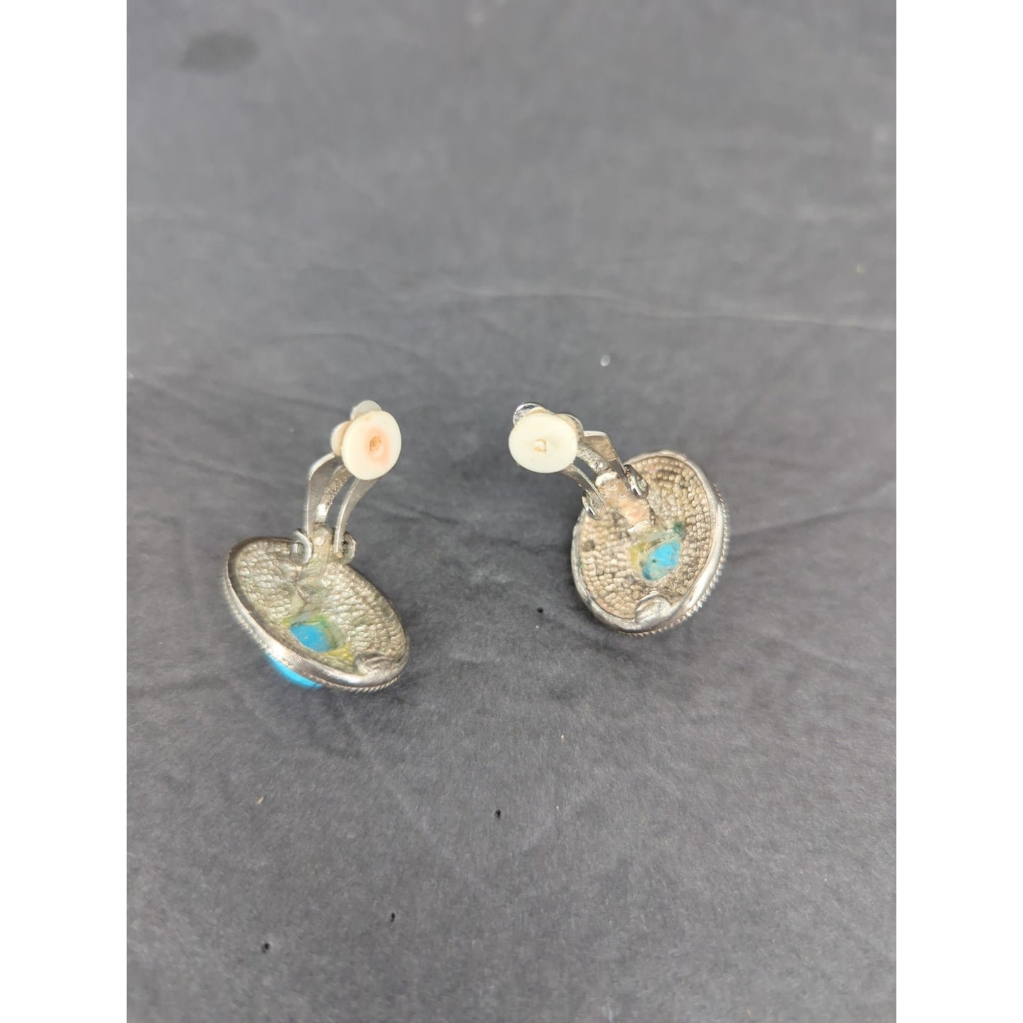 Vintage Turquoise Faux Stone Silver Tone Drop Earrings Boho Cowgirl Western