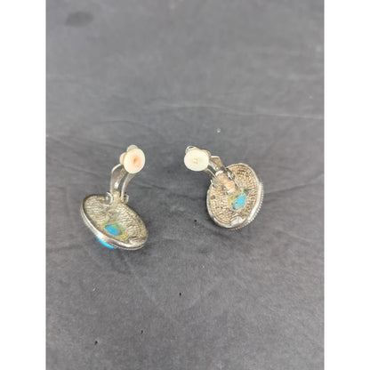 Vintage Turquoise Faux Stone Silver Tone Drop Earrings Boho Cowgirl Western