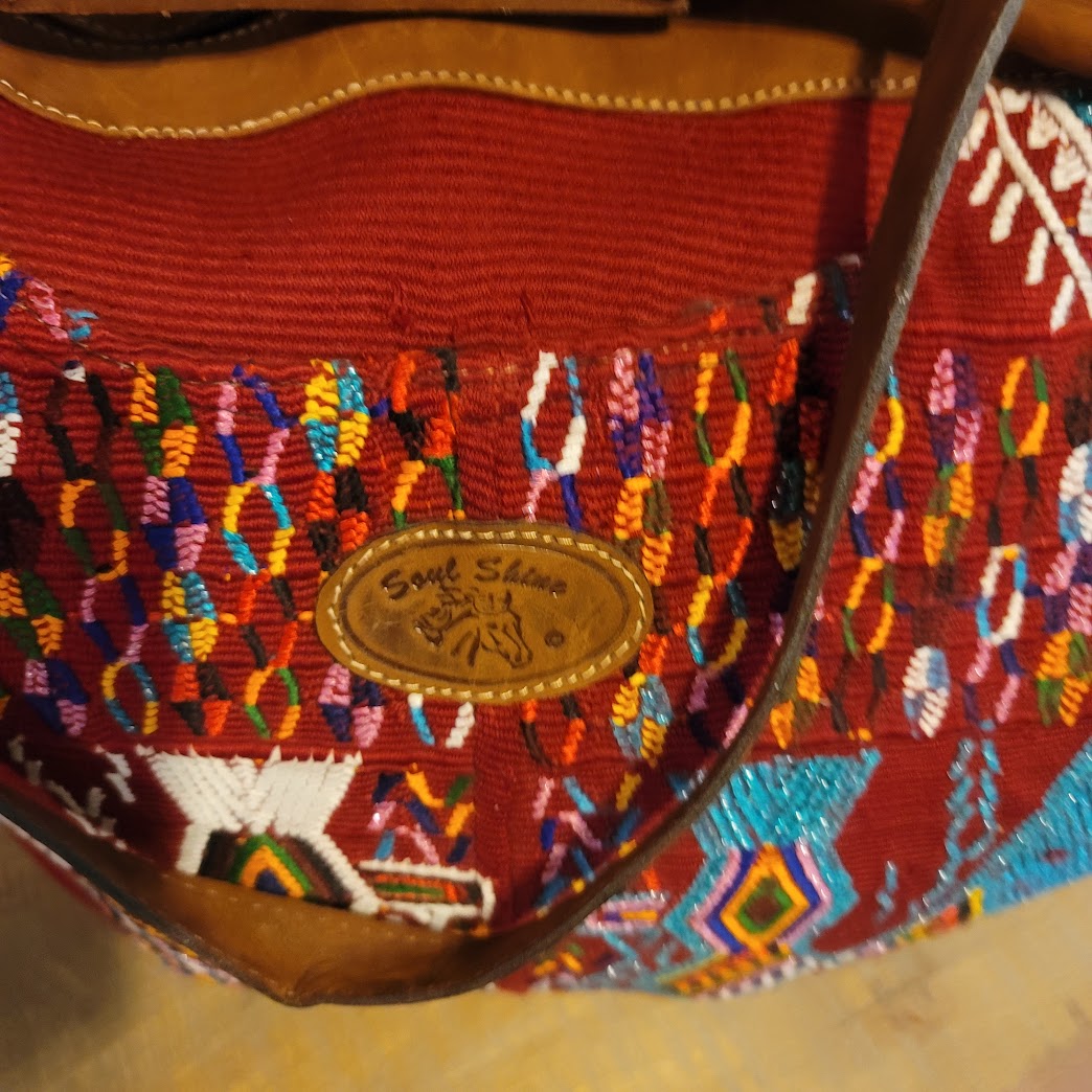 Soul Shine Huipil weekender Leather Embroidery Large Tote Purse Guatamala