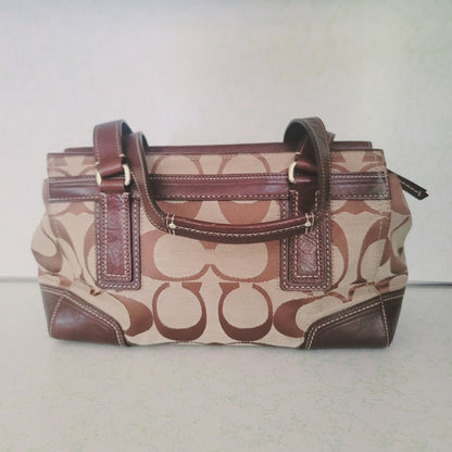 Coach Signature Stripe Gallery Tote Satchel Bag Brown Canvas Leather Trim Y2K
