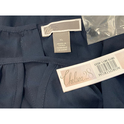 Chelsea28 Back Button Lace Bell Sleeve Top Sz XL/Extra Large in Navy NWT
