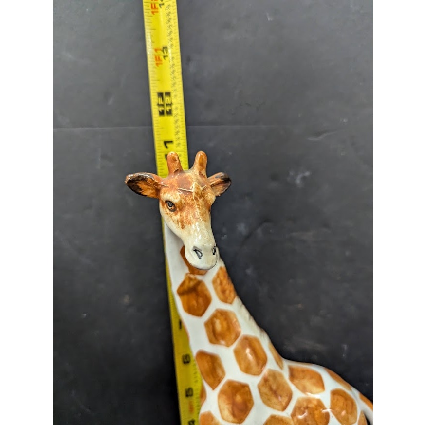 Vintage Porcelain Giraffe Figurine Handpaint Japan 11" Tall White Orange Animal