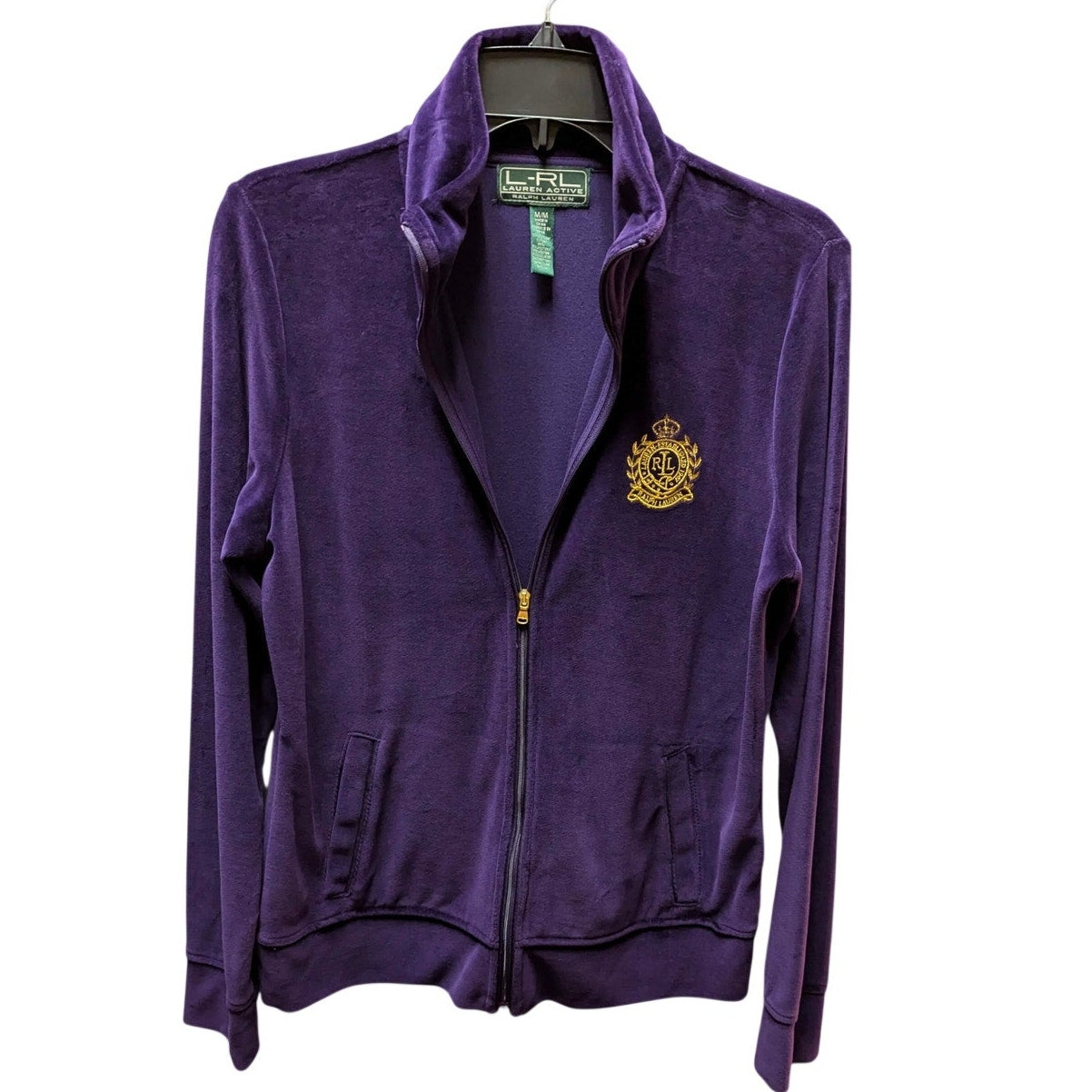 Vintage Lauren Ralph Lauren Purple Velour Zip Jacket Crest Y2K Preppy Medium