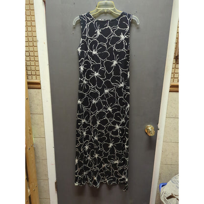 Liz Claiborne Black White Floral Cotton Sleeveless Midi Sheath Dress Small