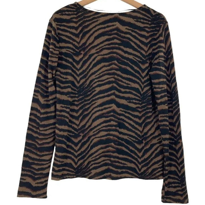 Sanctuary V-Neck Pocket Pullover Sweater Top XL/Extra Large in Tiger Stripe NWT
