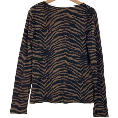 Sanctuary V-Neck Pocket Pullover Sweater Top XL/Extra Large in Tiger Stripe NWT