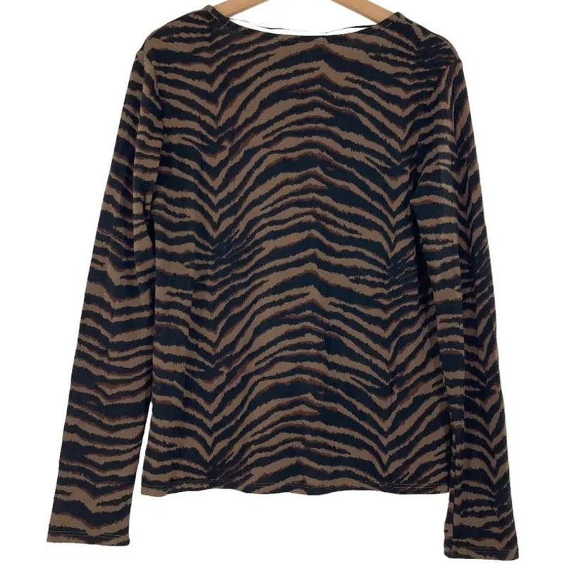 Sanctuary V-Neck Pocket Pullover Sweater Top XL/Extra Large in Tiger Stripe NWT