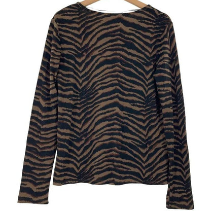 Sanctuary V-Neck Pocket Pullover Sweater Top XL/Extra Large in Tiger Stripe NWT