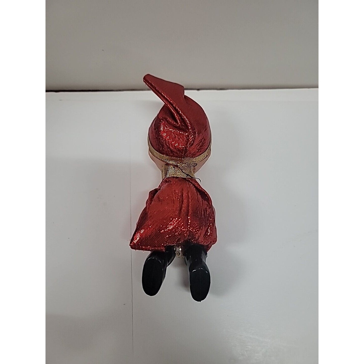 Vintage SMILING Kneehugger Red Gold Metallic Christmas Sitting Elf Ornament